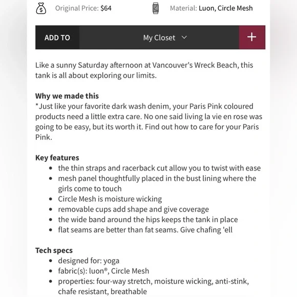 Lululemon No Limit Tank Black Excellent Condition Size 10 - Picture 8 of 8